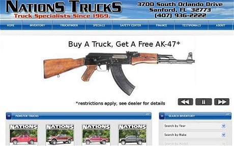 Poster free offering AK-47 rifle for buying a truck